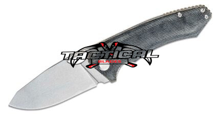 PMP Knives Spartan Front Flipper Knife 3.25" N690 Stonewashed Drop Point Blade, Black Micarta Handles